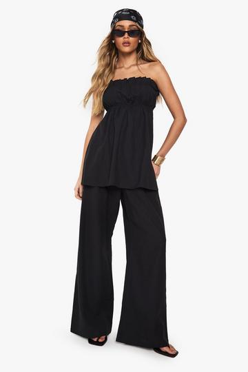 Linen Look Longline Bandeau And Wide Leg Trouser Co-Ord black