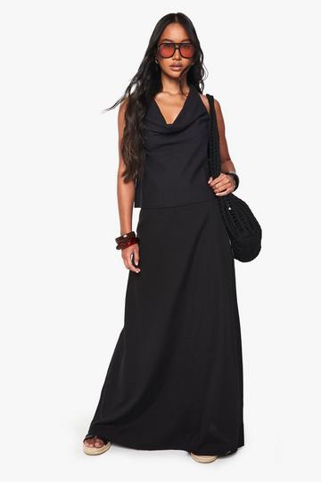 Linen Look A Line Maxi Skirt black