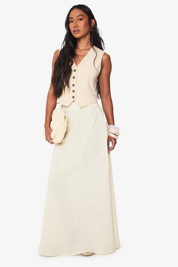 Linen Look A Line Maxi Skirt stone