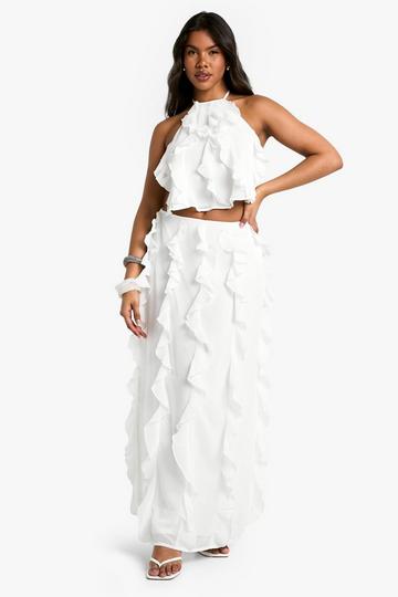 Gekreukelde Chiffon Maxi Rok Met Ruches ivory