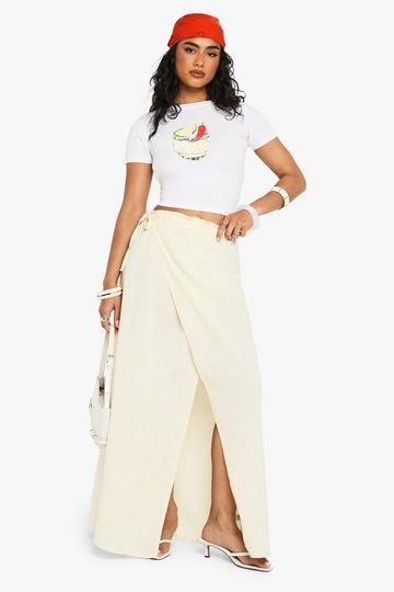 Linen Look Tie Waist Wrap Maxi Skirt stone