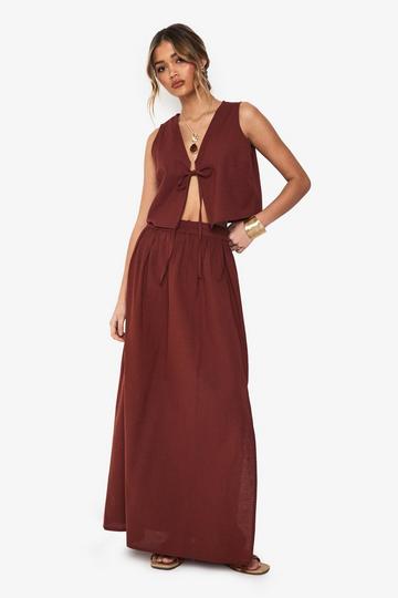 Linen Look Tie Front Crop And Maxi Skirt Co-Ord rust