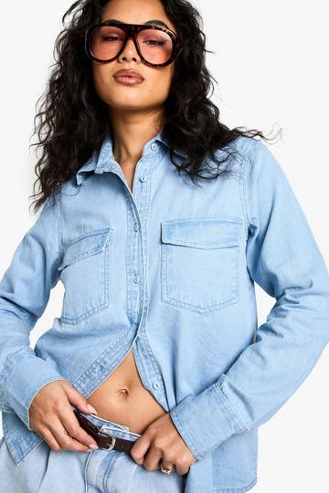 Chambray Spijkerblouse Met Lange Mouwen light wash