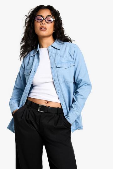 Chambray Spijkerblouse Met Lange Mouwen mid wash