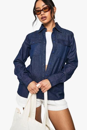 Chambray Denim Western Overhemd Met Lange Mouwen light wash