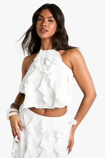 Chiffon Ruffle Racer Neck Cami ivory