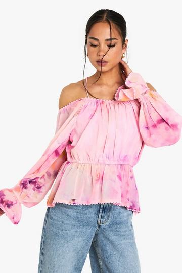 Geweven Bloemenprint Blouse Met Open Schouders pink