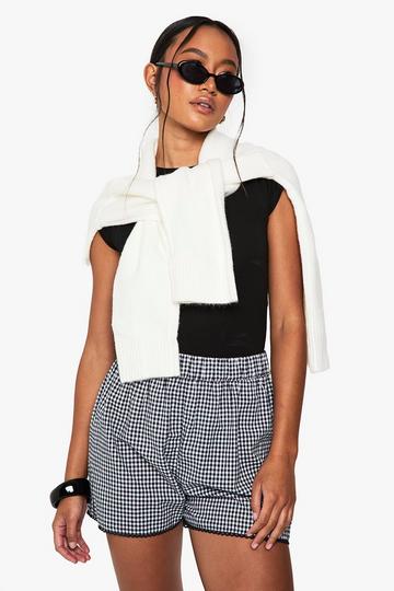 Rutiga shorts med broderie anglaise black