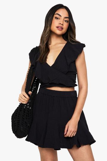 Cheesecloth Godet Hem Mini Skirt black