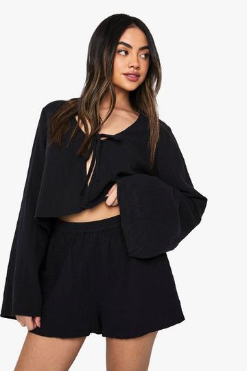 Cheesecloth Elasticated Waist Shorts black