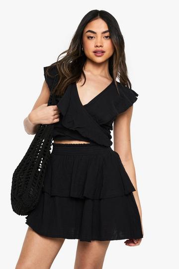 Cheesecloth Double Layer Ruffle Rara Mini Skirt black