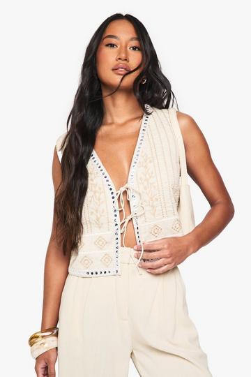 Geborduurde Gilet beige
