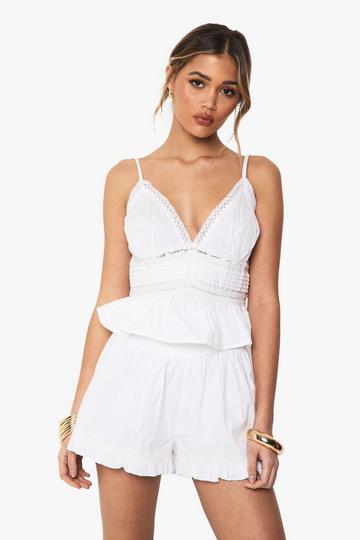 Losse Shorts Met Kanten Insert En Geplooide Zoom white