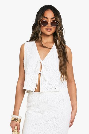 Crochet Tie Front Waistcoat white
