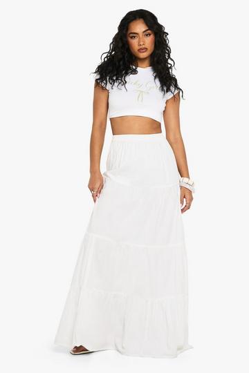 Tiered Cotton Poplin Maxi Skirt white