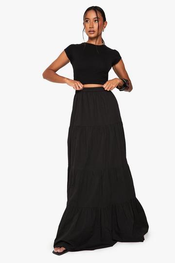 Tiered Cotton Poplin Maxi Skirt black