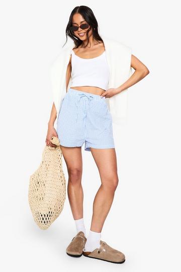 Seersucker Check Drawstring Waist Shorts blue