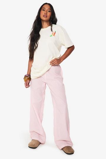 Check Stripe Drawstring Wide Leg Trousers pink