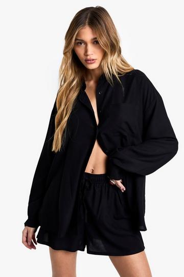 Dun Overhemd Met Lange Mouwen En Shorts Set black