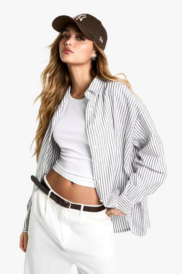 Black Pinstripe Oversized Shirt white