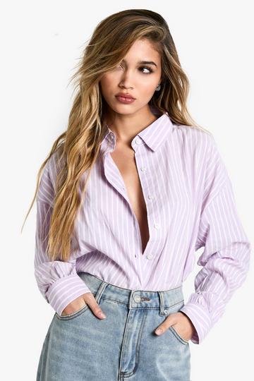 Lilac Purple Striped Oversized Shirt