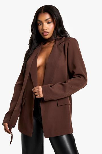 Geweven Blazer Met Hals Strik chocolate