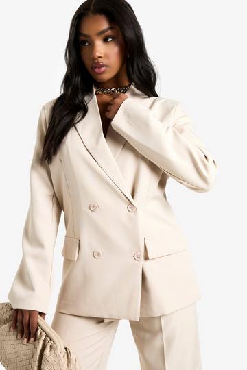 Oversized Geweven Blazer Met Dubbele Knopen beige