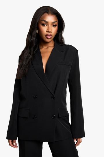 Oversized Geweven Blazer Met Dubbele Knopen black