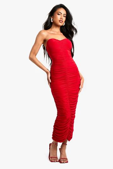 Slinky Ruched Detail Bandeau Midaxi Dress red