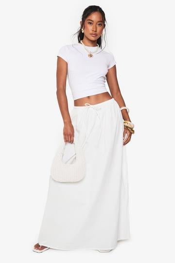 Drawstring Waist Cotton Poplin Maxi Skirt white