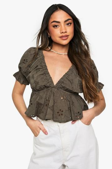 Broderie Smock Top khaki