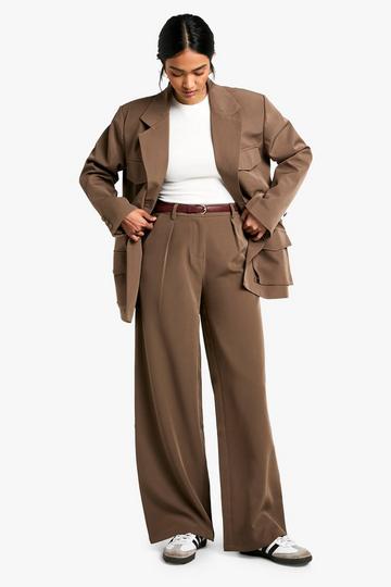 Woven Tailored Wide Leg Trousers mocha