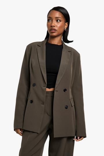 Geweven Getailleerde Geplooide Blazer grey-khaki