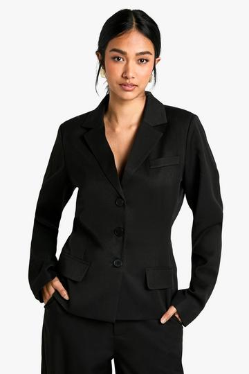 Black Cinched Waist Tailored Blazer