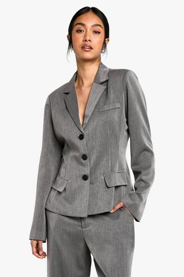 Cinched Waist Tailored Blazer grey marl