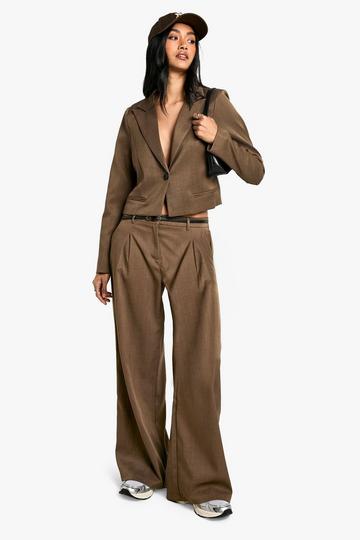 Tailored Pleated Wide Leg Trousers mocha