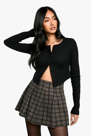 Wool Look Dogtooth Pleated Mini Skirt beige