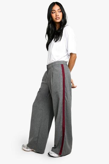 Side Stripe Detail Pinstripe Wide Leg Tailored Trousers grey