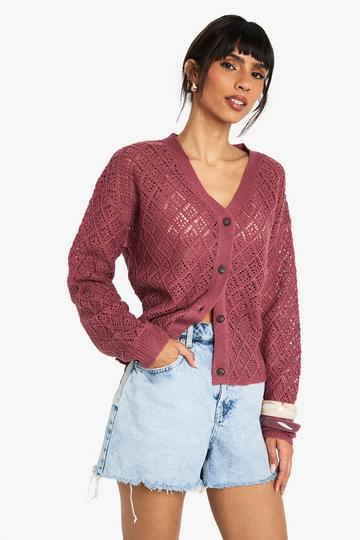 Gehaakte Baggy Gebreide Cardigan dusky pink