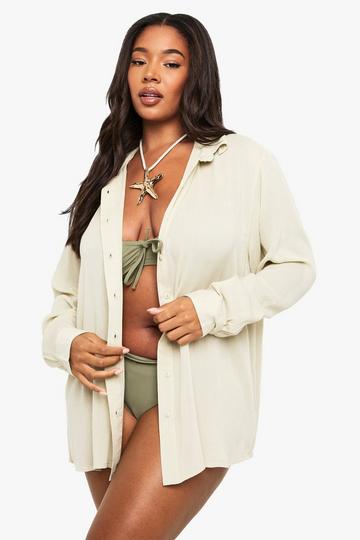 Plus Beachwear Essentials Oversized Shirt beige