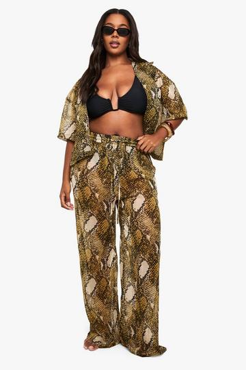 Plus Beachwear Essentials Snake Print Trousers brown