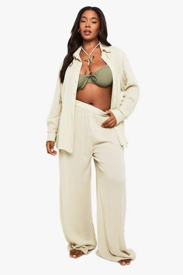 Plus Beachwear Essentials Wide Leg Trousers beige