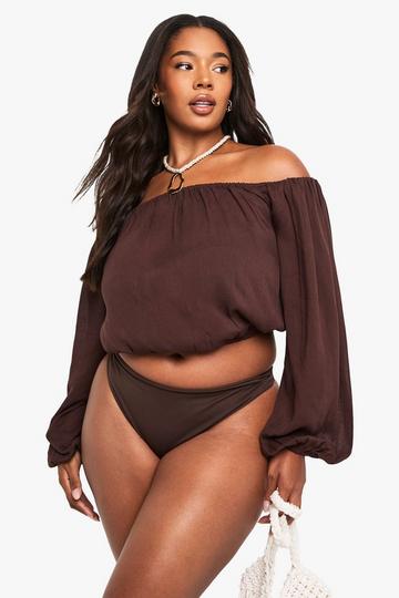 Plus Cheesecloth Bardot Beach Top chocolate