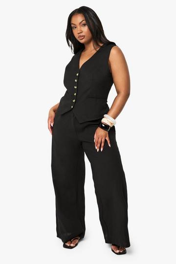 Plus Drawstring Elasticated Waist Wide Leg Trousers black