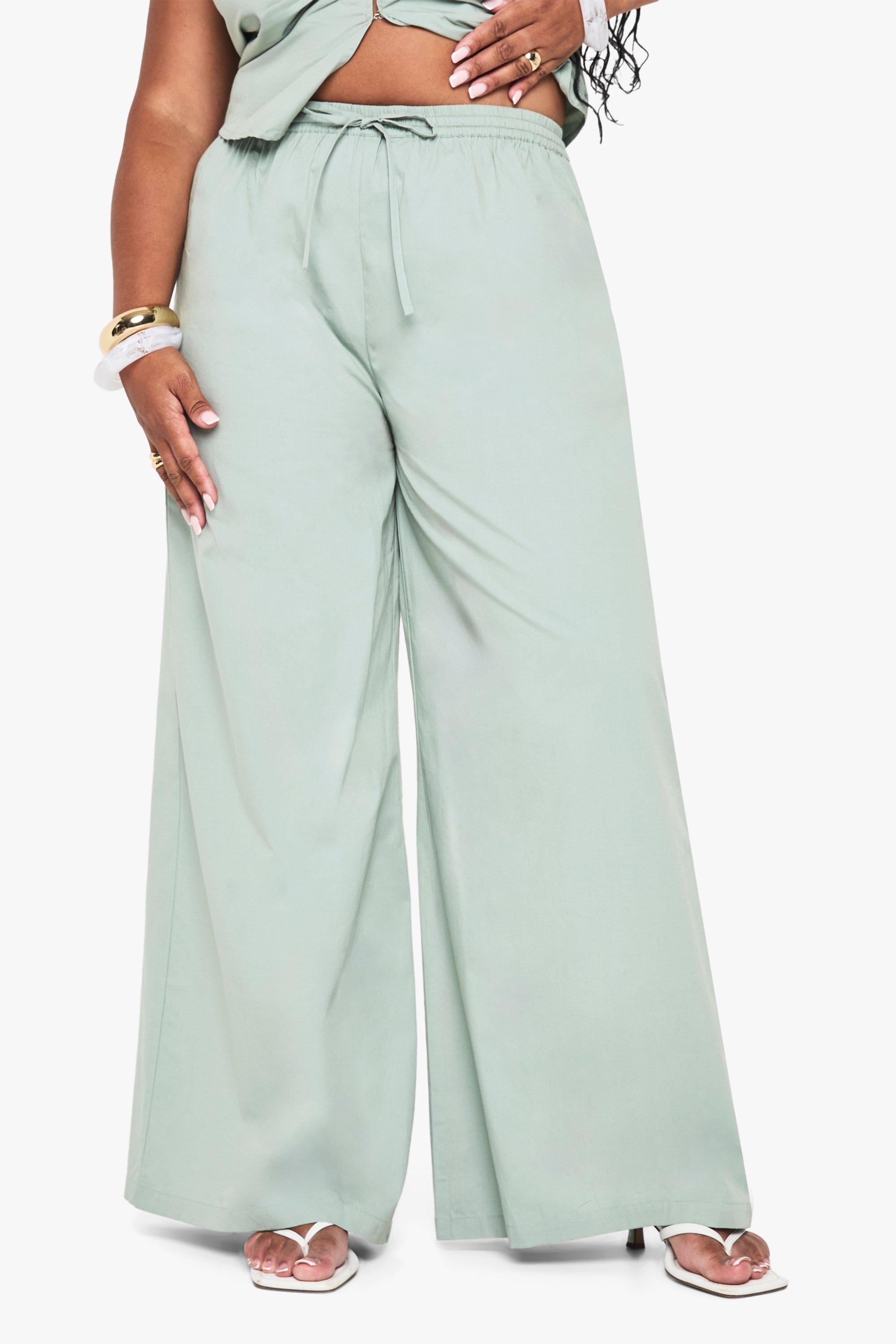 Plus Drawstring Waist Poplin Wide Leg Trouser | boohoo USA