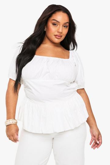 Grande taille - Blouse en coton à manches bouffantes white