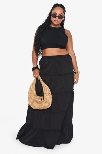 Plus Cotton Tiered Maxi Skirt black