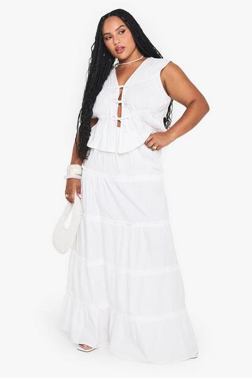 White Plus Cotton Tiered Maxi Skirt