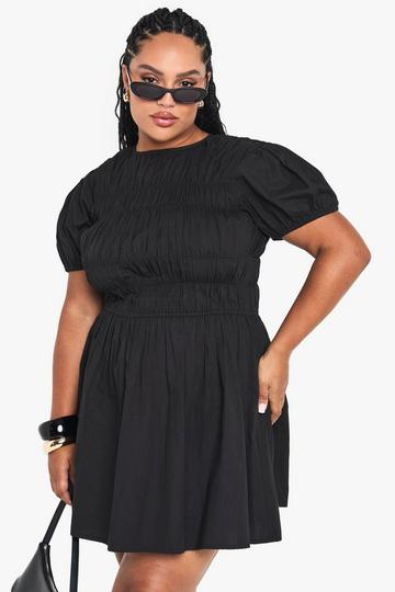 Plus Cotton Shirred Skater Dress black