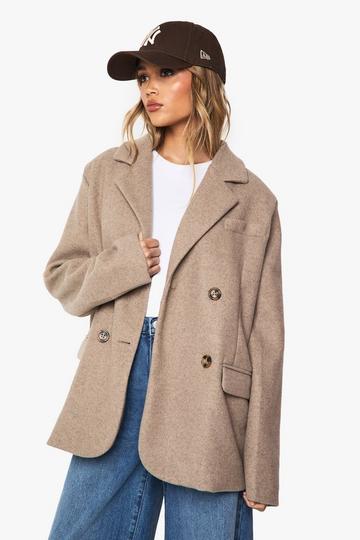 Wool Look Oversized Blazer Jacket beige